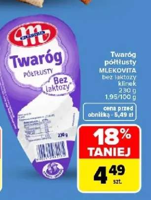 Twaróg półtłusty bez laktozy Mlekovita klinek
