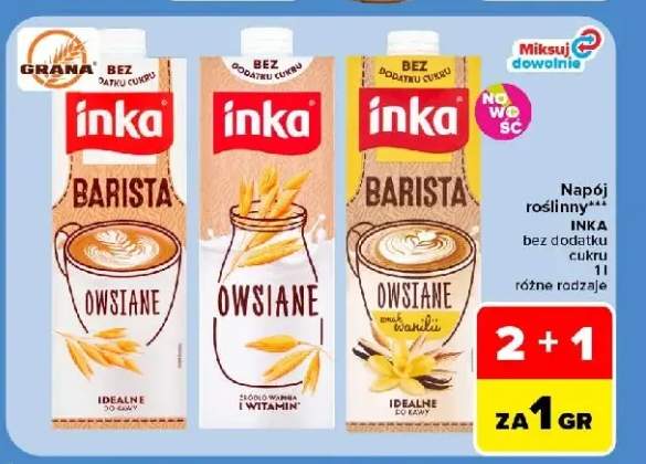 Napój roślinny owsiany waniliowy bez dodatku cukru Inka Barista +2 warianty