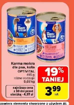 Karma mokra dla psa Optivital z wołowiną i dziczyzną w sosie +1 wariant