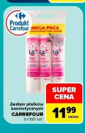 Zestaw płatków kosmetycznych Carrefour 3-pak 120 szt