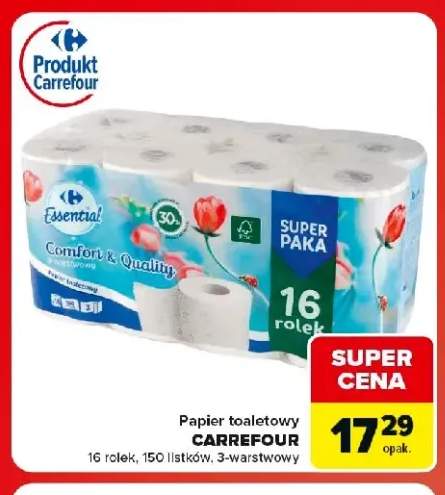 Papier toaletowy Carrefour 16-pak 150 listków 3-warstwowy