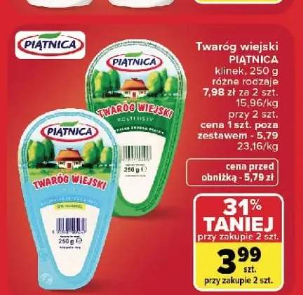 Twaróg wiejski klinek półtłusty Piątnica +1 wariant