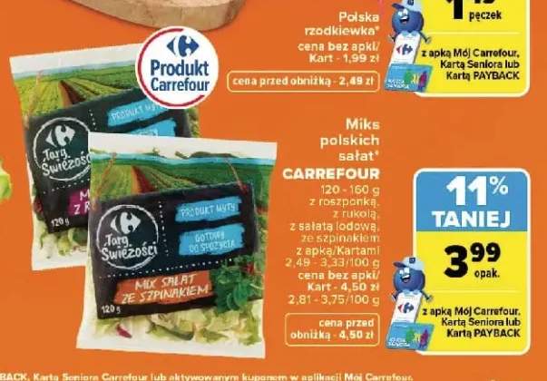 Miks polskich sałat z roszponką Carrefour +3 warianty