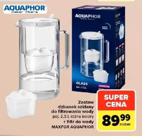 Zestaw dzbanek szklany do filtrowania wody poj. 2,5 l + filtr do wody Maxfor Aquaphor