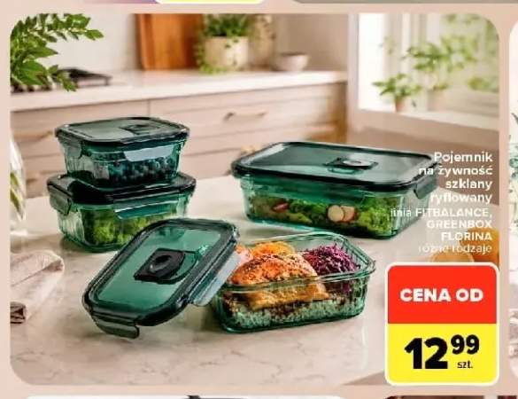 Pojemnik na żywność szklany ryflowany linia Fitbalance Greenbox Florina