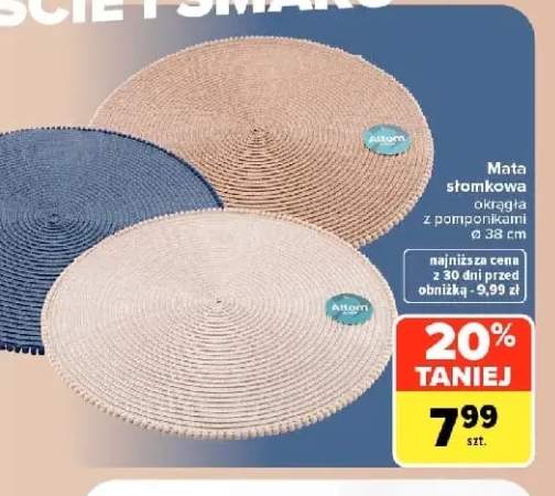 Mata słomkowa okrągła z pomponikami ø38 cm Altom Design