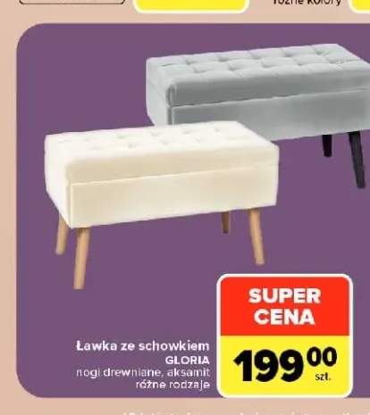 Ławka ze schowkiem Gloria nogi drewniane aksamit