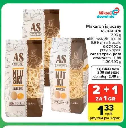 Makaron jajeczny kluski As Babuni +2 warianty