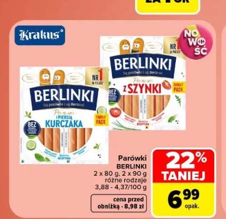 Parówki z kurczaka Berlinki 2-pak +1 wariant