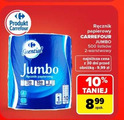 Ręcznik papierowy Carrefour Jumbo 500 listków 2-warstwowy