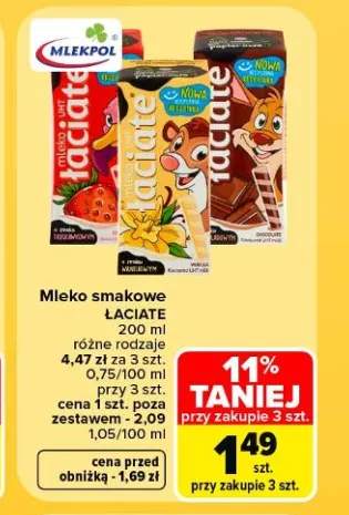 Mleko smakowe Łaciate truskawkowe +2 warianty