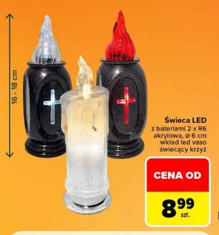 Świeca LED z bateriami 2 x R6 akrylowa wkład LED Vaso świecący krzyż