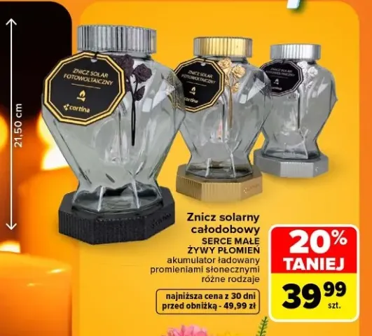 Znicz solarny całodobowy Serce Małe Żywy Płomień Cortina