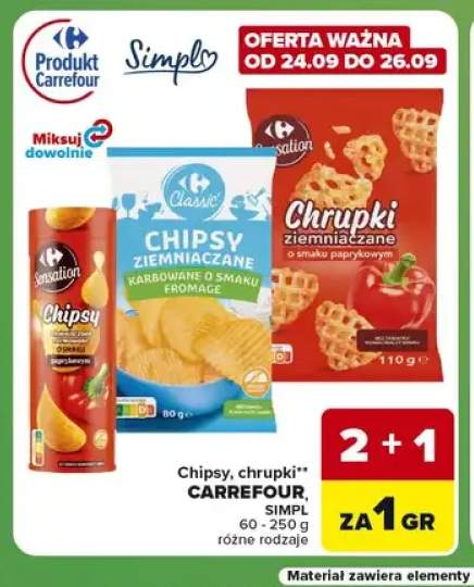 Chipsy ziemniaczane karbowane fromage Carrefour +2 warianty