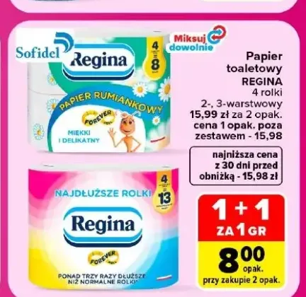 Papier toaletowy 2-warstwowy Regina 4 rolki +1 wariant