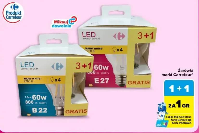 Żarówki LED B22 Carrefour 4-pak +1 wariant