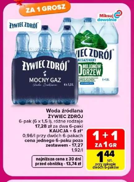 Woda źródlana gazowana Żywiec Zdrój mocny gaz 6-pak 1,5 l +1 wariant