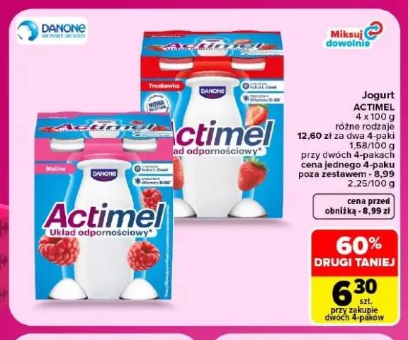 Jogurt Actimel truskawka 4-pak +1 wariant