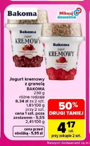 Jogurt kremowy z granolą Bakoma z wiśnią i czereśnią +1 wariant