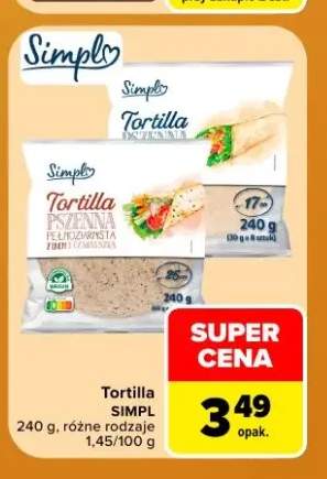 Tortilla pszenna pełnoziarnista z lnem i czarnuszką Simpl 25 cm