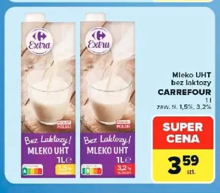 Mleko UHT bez laktozy Carrefour 1,5% +1 wariant