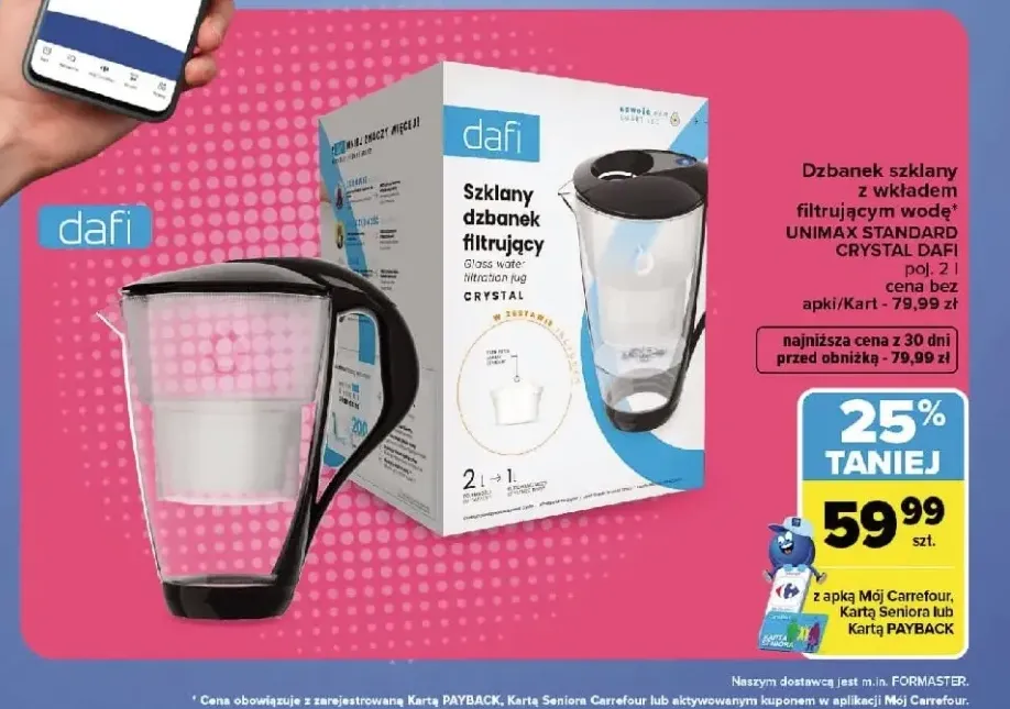 Dzbanek szklany z wkładem filtrującym wodę Unimax Standard Crystal Dafi 2 l
