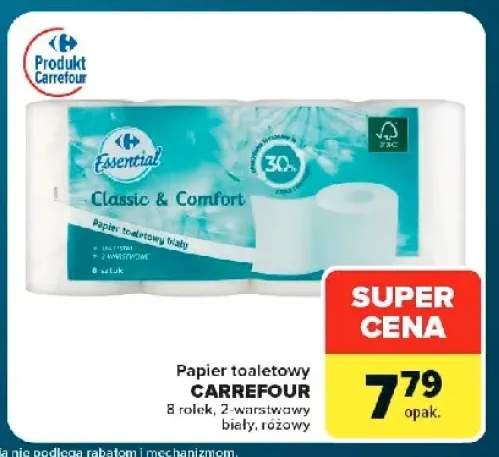 Papier toaletowy Carrefour 2-warstwowy różowy 8-pak +1 wariant