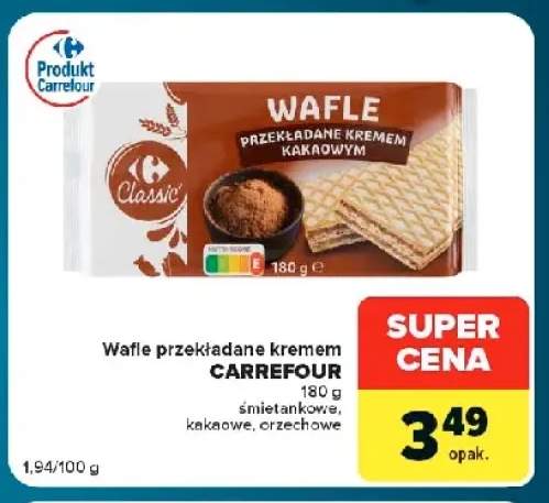 Wafle przekładane kremem Carrefour orzechowe +2 warianty