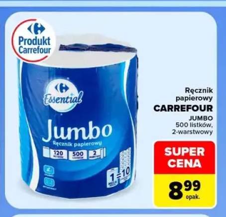 Ręcznik papierowy Carrefour Jumbo 500 listków 2-warstwowy