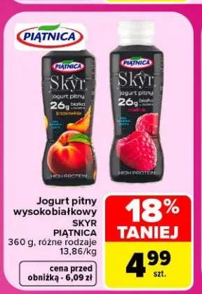 Jogurt pitny wysokobiałkowy Skyr brzoskwinia Piątnica +1 wariant
