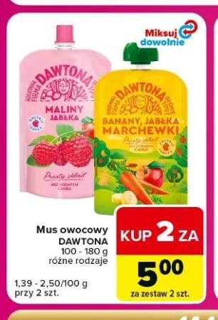 Mus owocowy Dawtona maliny jabłka +1 wariant