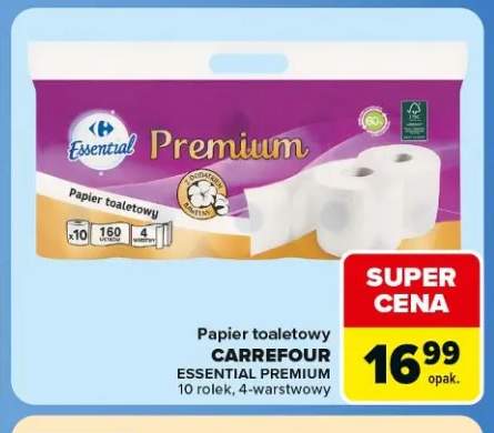 Papier toaletowy Carrefour Essential Premium 10-pak 4-warstwowy