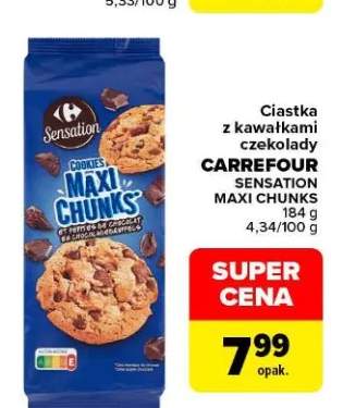 Ciastka z kawałkami czekolady Carrefour Sensation Maxi Chunks