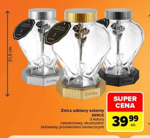 Znicz szklany solarny Serce Cortina