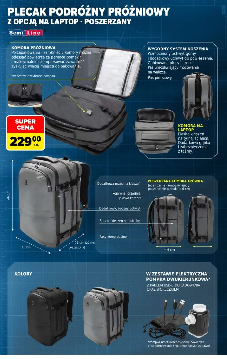 Plecak podróżny próżniowy z opcją na laptop poszerzany Semi Line
