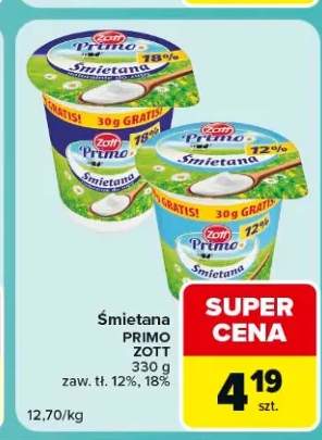 Śmietana Primo Zott 12% +1 wariant
