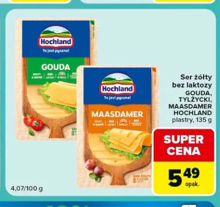 Ser żółty bez laktozy w plastrach Gouda Hochland +2 warianty
