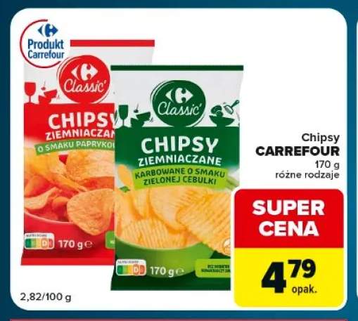 Chipsy ziemniaczane karbowane o smaku zielonej cebulki Carrefour +1 wariant
