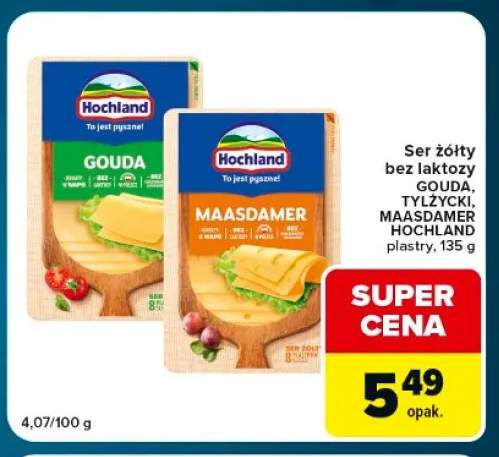 Ser żółty w plastrach bez laktozy gouda Hochland +2 warianty