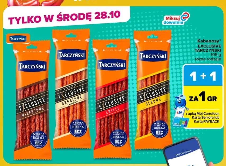 Kabanosy Exclusive drobiowe z wieprzowiną Tarczyński +3 warianty