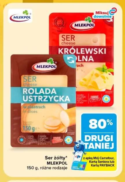 Ser żółty w plastrach Królewski z Kolna Mlekpol +1 wariant