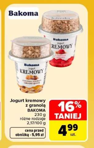 Jogurt kremowy z bananami, kawałkami czekolady i granolą Bakoma +1 wariant