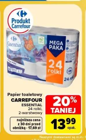 Papier toaletowy 2-warstwowy Carrefour Essential 24-pak