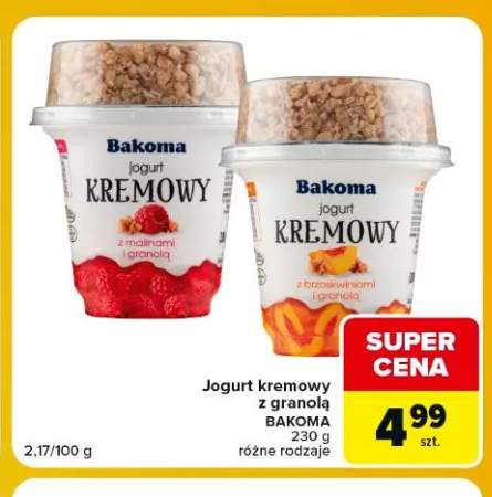 Jogurt kremowy z malinami i granolą Bakoma +1 wariant