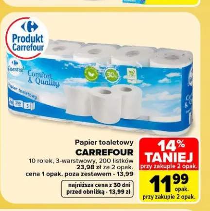 Papier toaletowy 3-warstwowy Carrefour 10-pak
